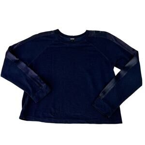 Monrow Sweater Womens Small Blue Contrasting Fabric Sleeve Raglan Cropped